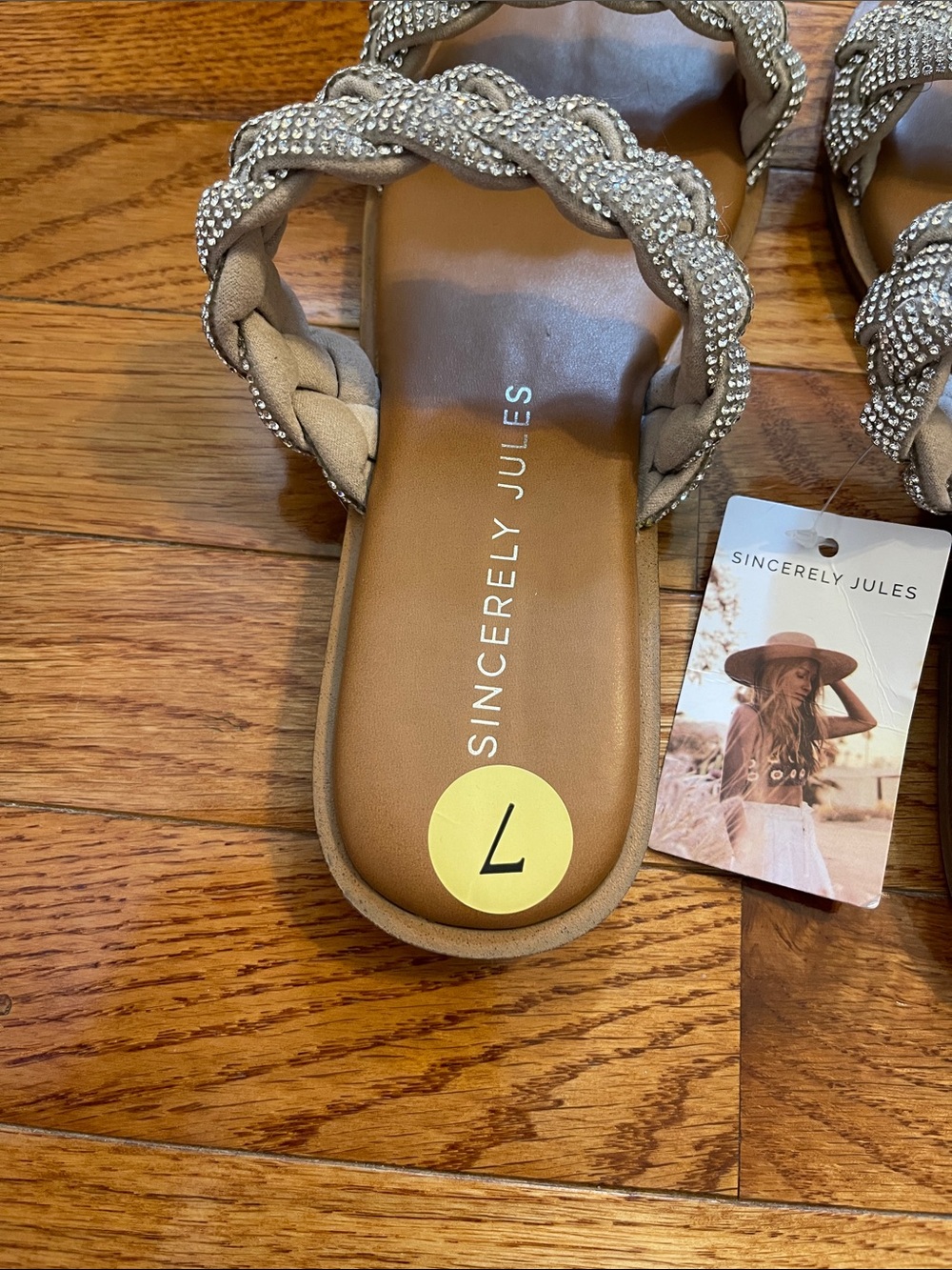 NWT Sincerely Jules Braided Rhinestone Silver Double-Strap Slide Sandals Sz 7 - Picture 4 of 7